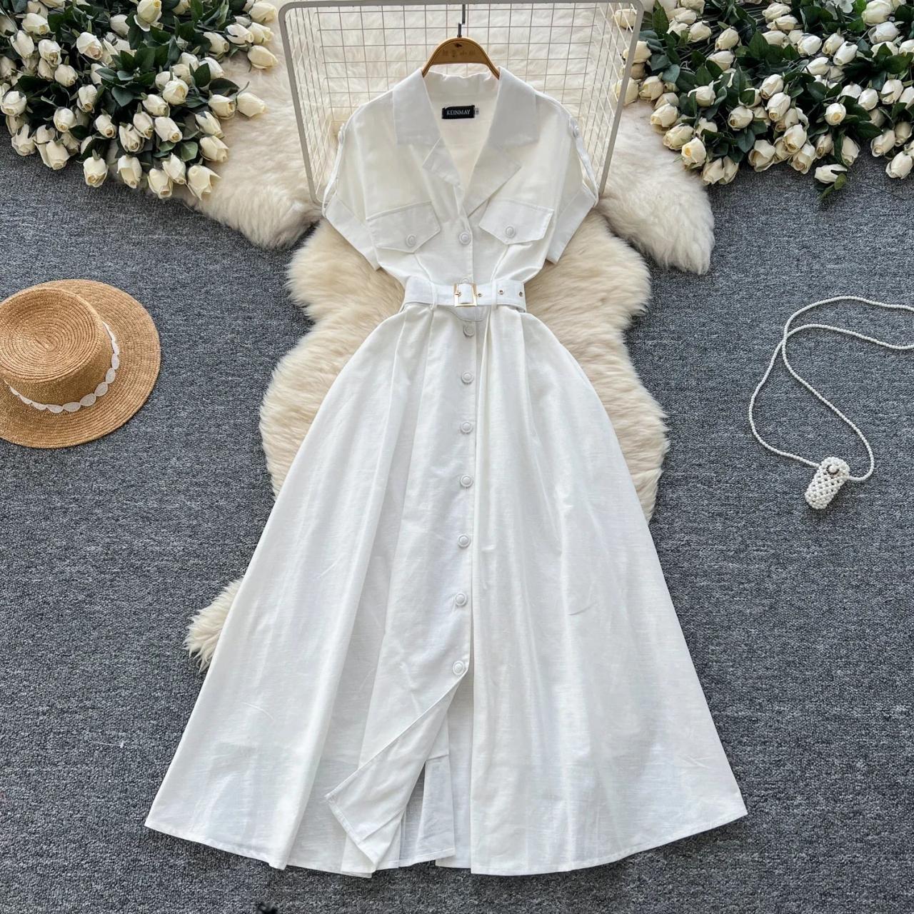white christmas dresses Classic white midi skater dress main image 0