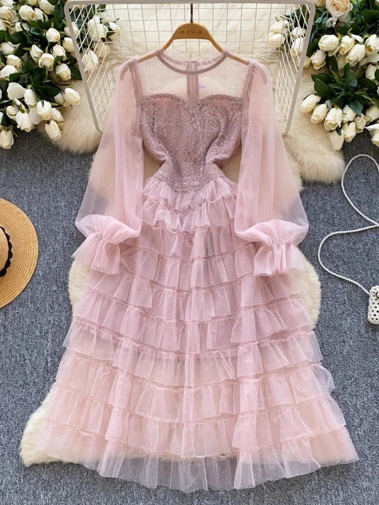 pink sheer ruffle dress Celeste Ruffle Sheer Dress Large
