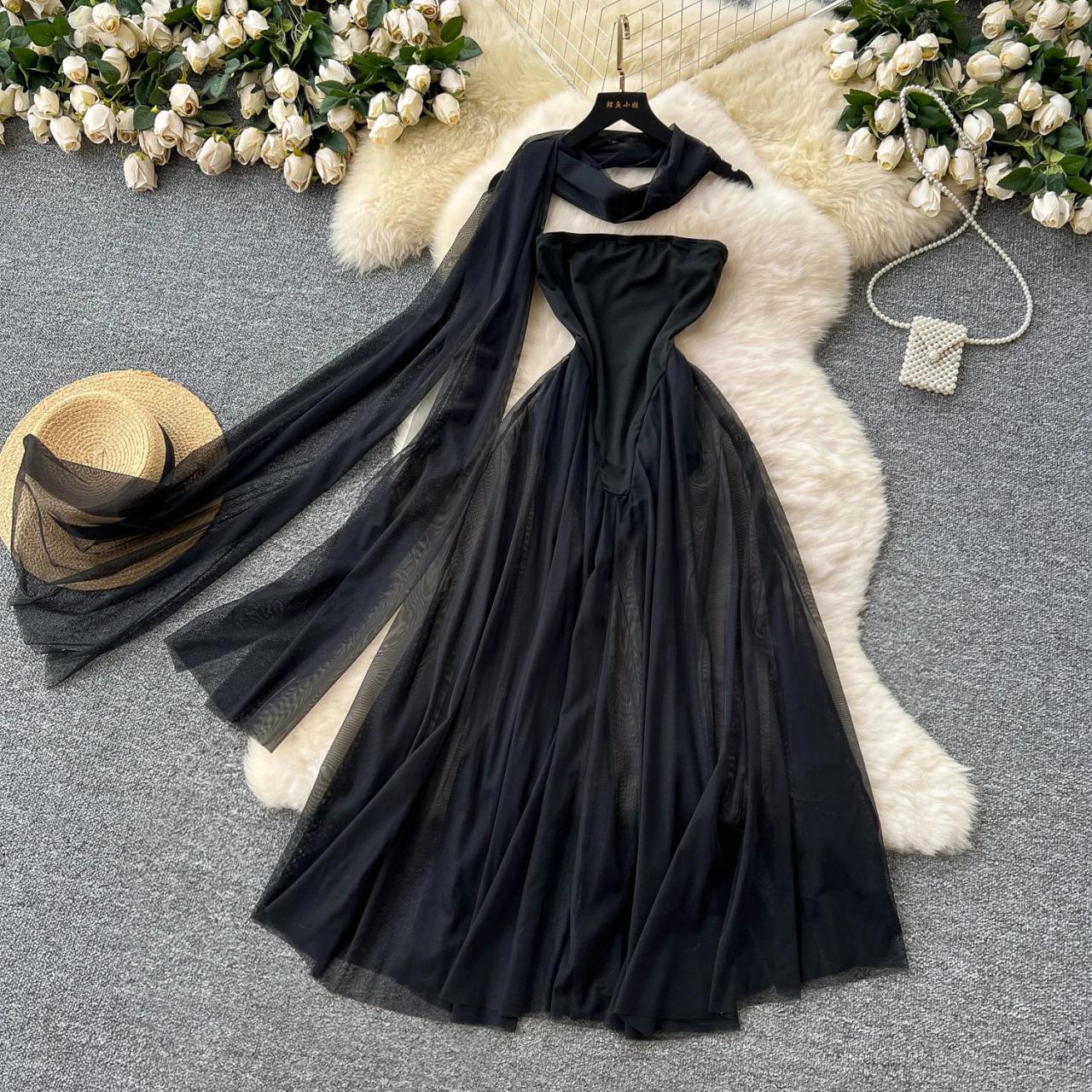 blue dress for baby girl Muse Bandeau Draped Maxi Dress With Neck Scarf main image 1