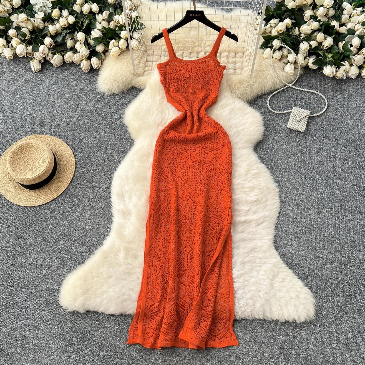 sachin and babi light blue dress Sleeveless Textured Knit Long Orange Maxi Dress