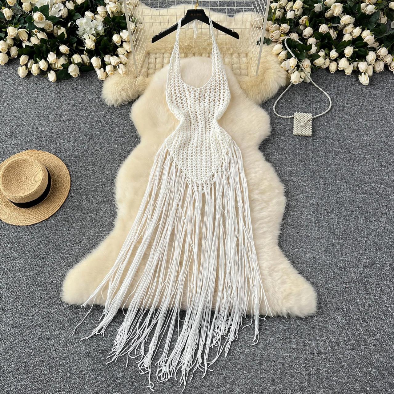 Handcrafted White Fringe Crochet Beach Dress