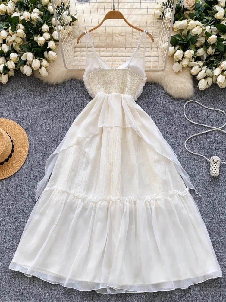 Flowy White Maxi Dress With Tiered Layers on Luulla
