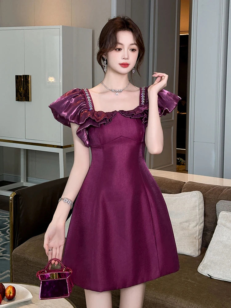Chic Ruffled-sleeve Purple Party Dress For Women on Luulla