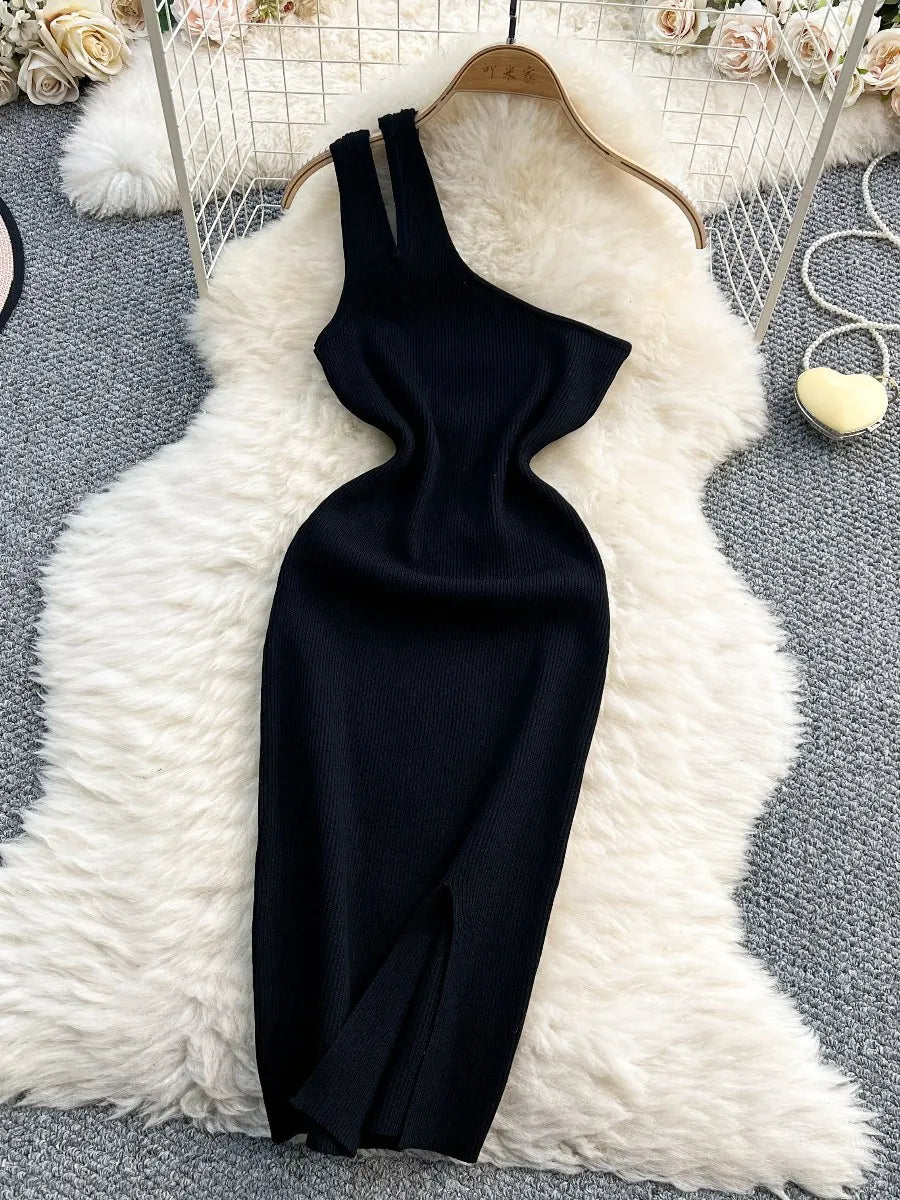 blue dress for baby girl Black Asymmetrical Gold Ring Neck Midi Dress main image 1