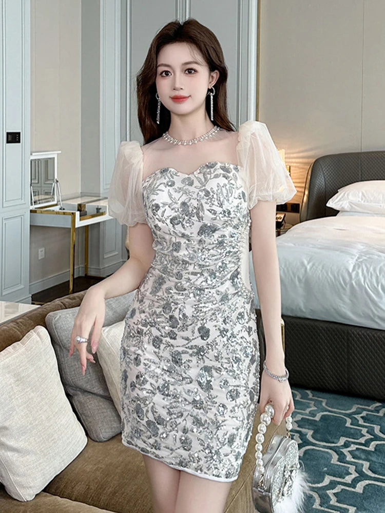 Floral Lace Puff Sleeve Bodycon Mini Dress on Luulla