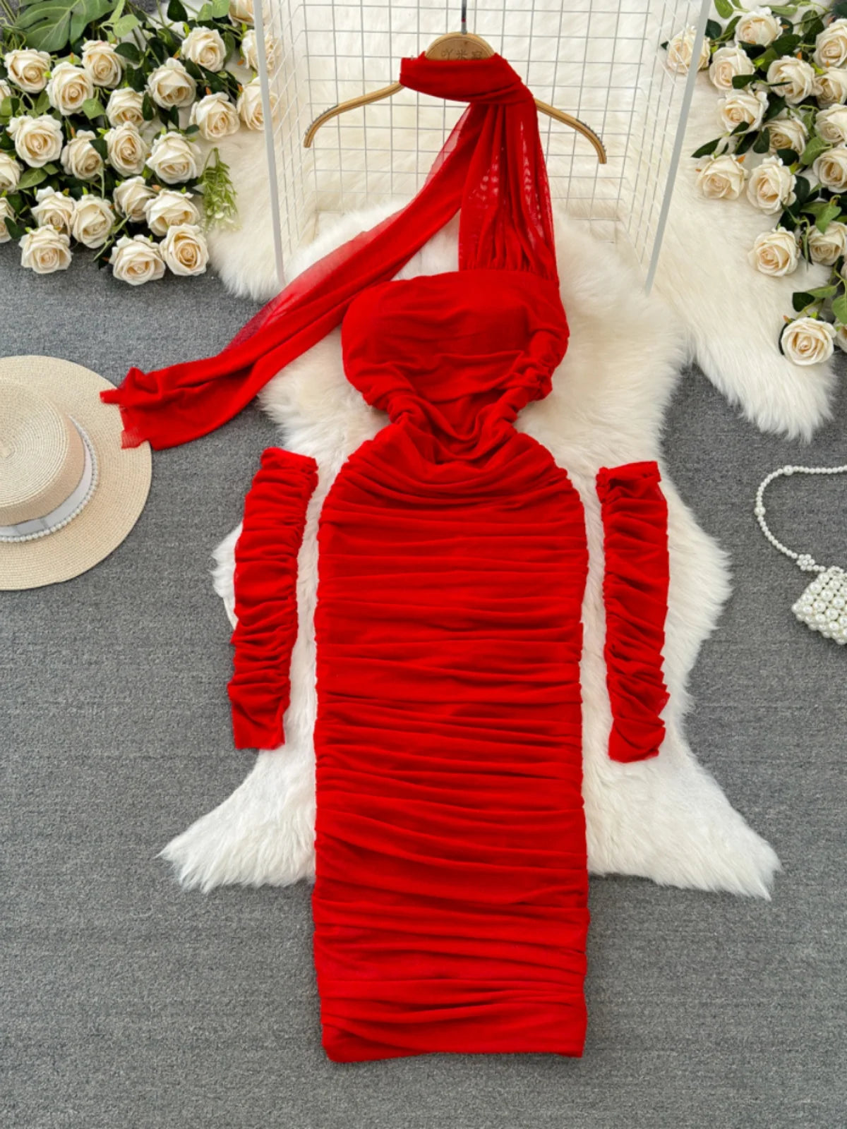 blue dress for baby girl Sexy Women Hip Dress Long Sleeve Gloves Round Neck Skinny Stretchy Bod –  ASHORE SHOP