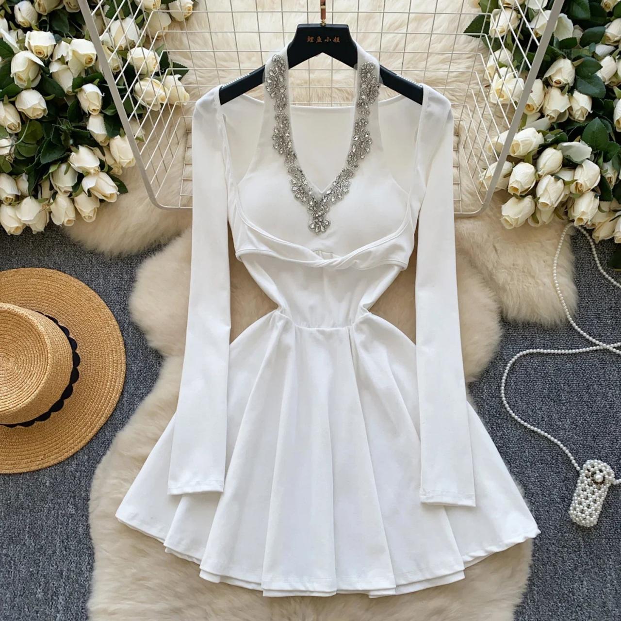 white long sleeve skater dress Lace Off Shoulder Mini Dress For Women - White Elegant Long Sleeve Fit And  Flare Skater Dress