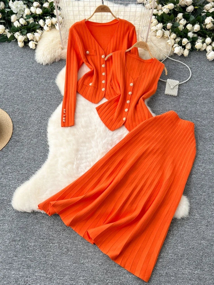 dresses pieces long knitted Two-Piece Set Knit Dress And Pants Black XS main image 1