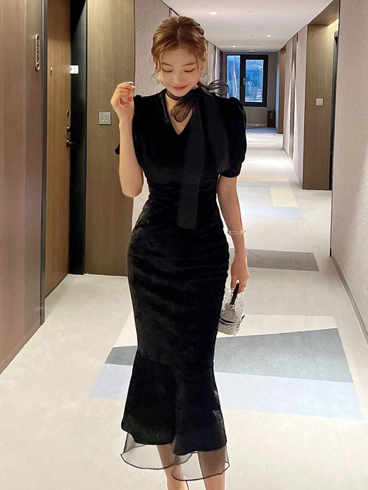 black sheer mermaid dress Sheer Black Sequin High-Low Prom Dresses Off the Shoulder Mermaid Feat –  vigocouture main image 1