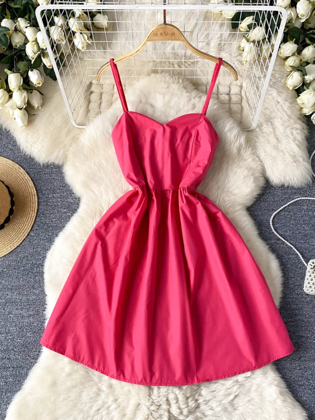 Pink Sleeveless Dress With Heart-shaped
