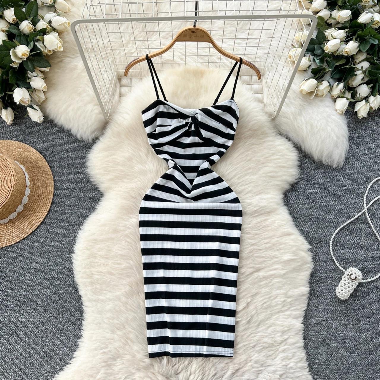 navy blue dress for baby girl Striped Cami Backless Mini Dress main image 1