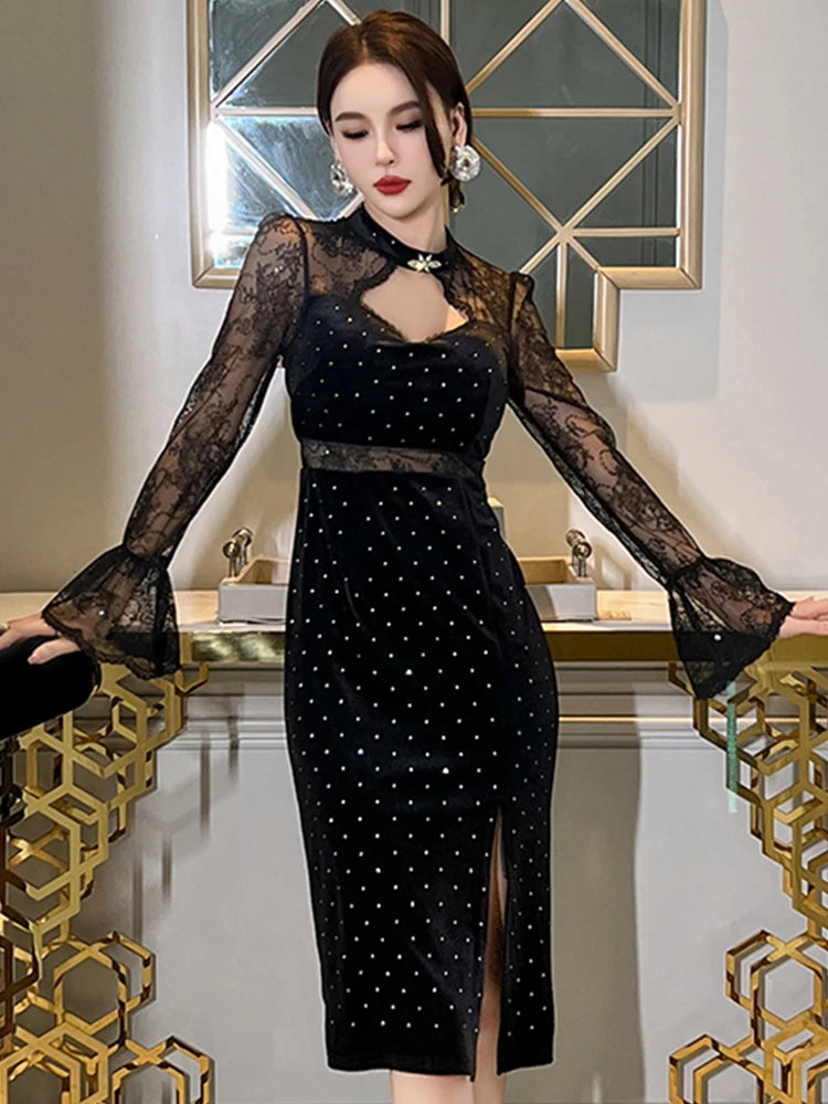 Glamorous Black Lace Dress With Polka Dots on Luulla
