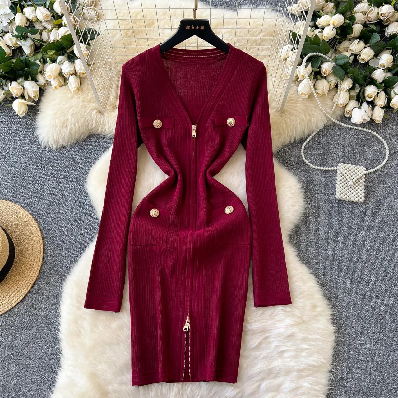 red dress gold zipper The Amy Dress