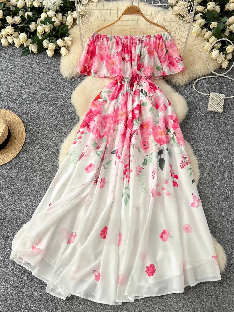 fitted lace wedding dress Chelsea Off The Shoulder Ruffle Maxi Dress – VICI main image 0