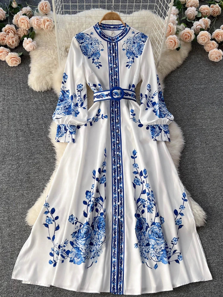 chinese dress ladies Blue Embroidered White Maxi Dress – Liquorish Online main image 0