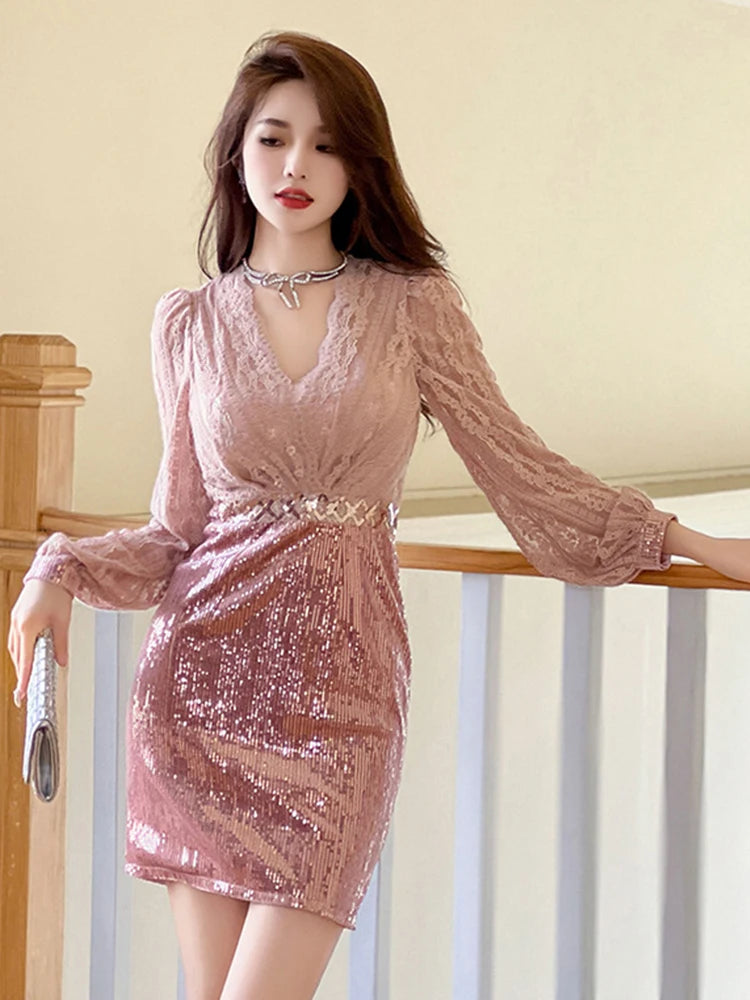 sequin dress balloon sleeve Here to Charm Sequin Balloon Sleeve Mini Dress