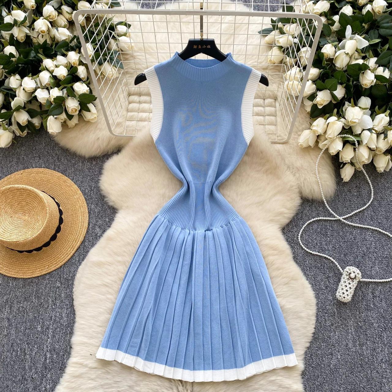 knitted dress with pleated skirt Jumper Dress with Satin Pleated Skirt – The Style Closet main image 1