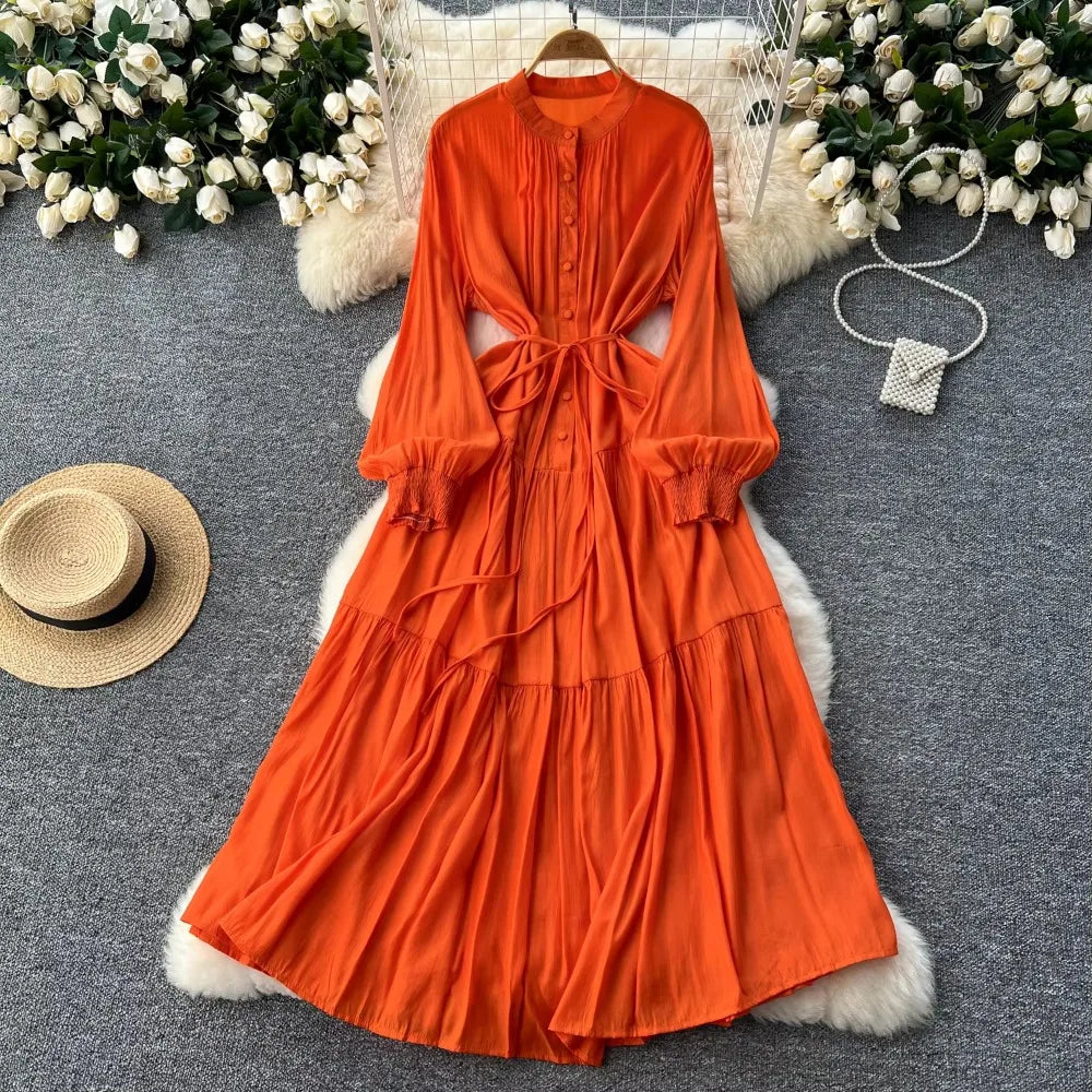 orange long sleeve button up dress Women's Long Sleeve Button Down Shirt Dress Cotton Linen V Neck Loose Fit  Casual Shirt Dresses with Pockets White XXXXL