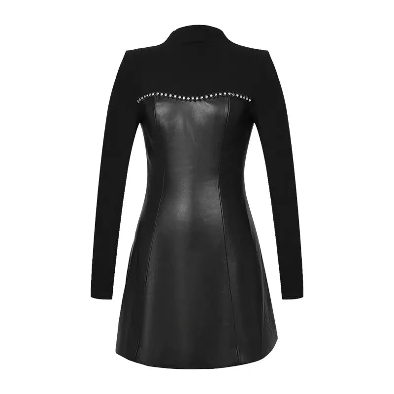 black dress with leather accents Xenia Strapless Leather Mini Dress
