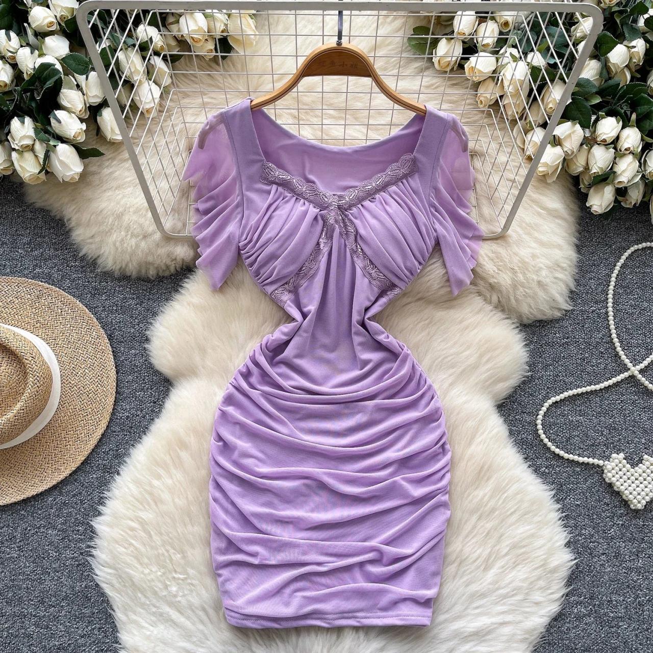 mini purple party dress Sparkly Lavender Sequin Backless Bodycon Mini Party Dresses, Lavender / 10