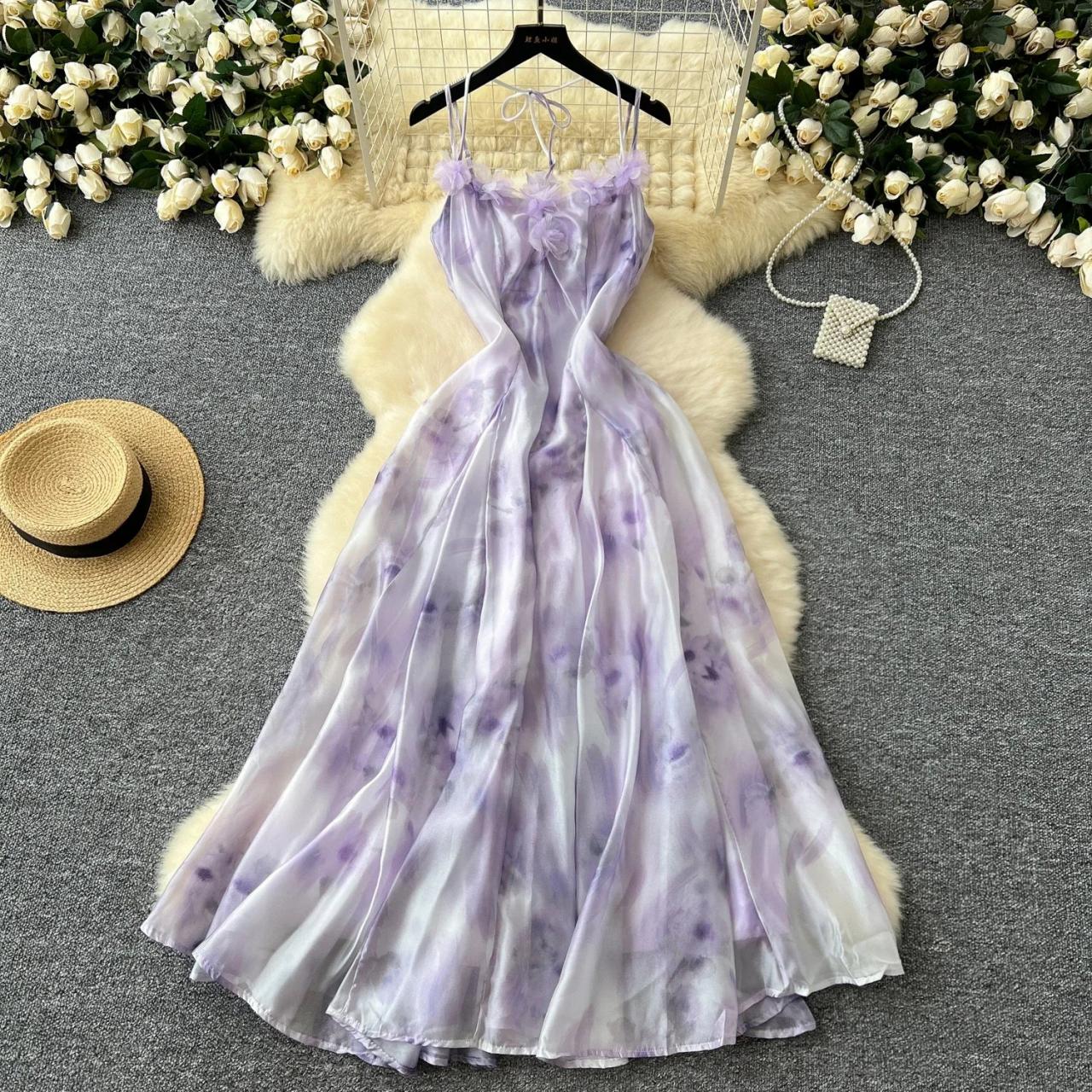 Floral Chiffon Sleeveless Purple Maxi Dress on Luulla