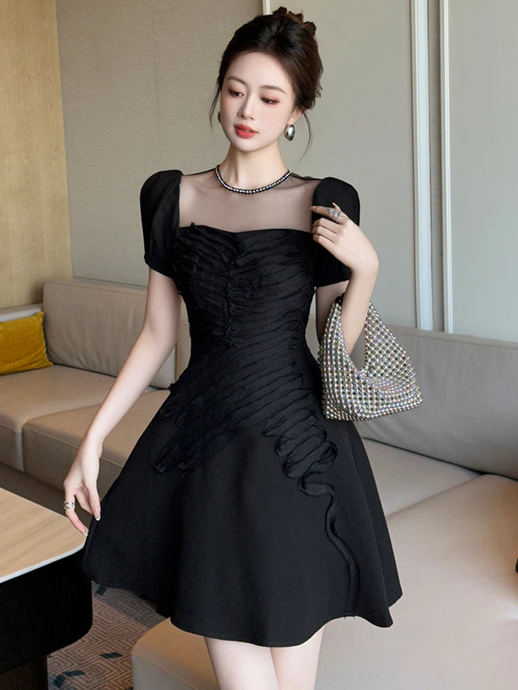 black ruched cocktail dress Ruched mini dress Black Black / Small main image 0