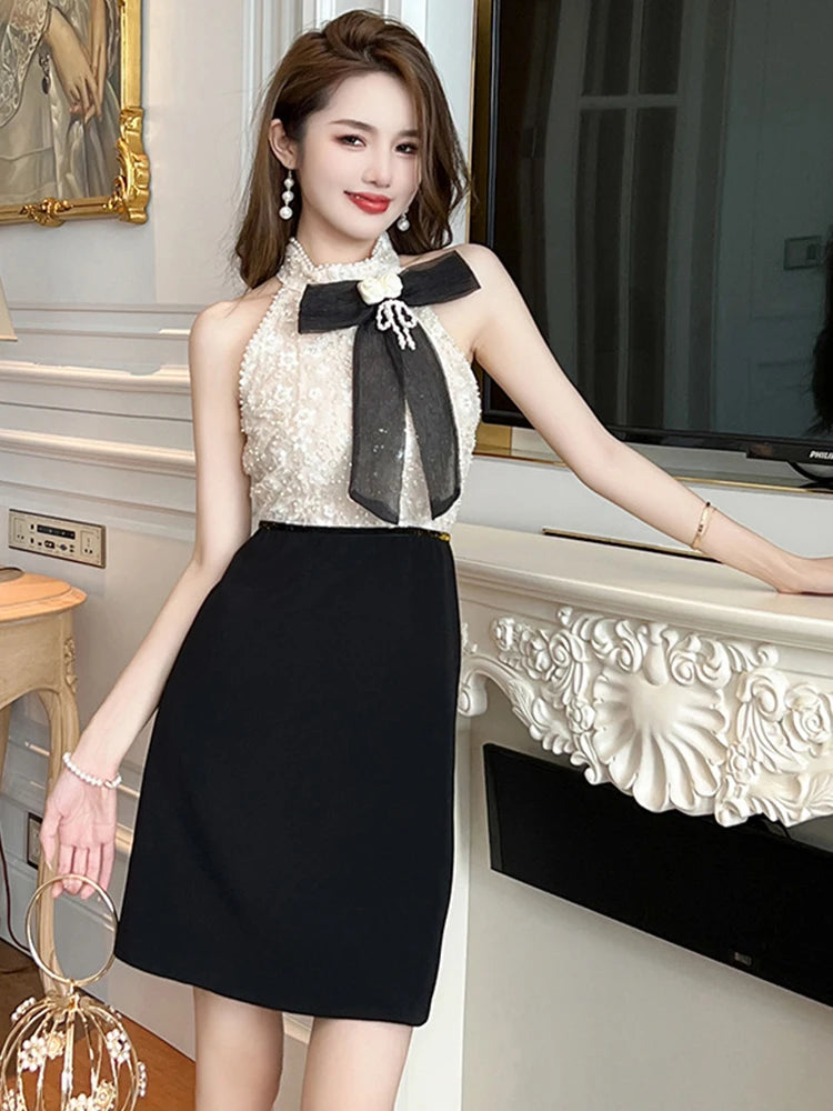 color block halter dress Johnathan Kayne DMH1 Prom Dress - Black/White main image 1
