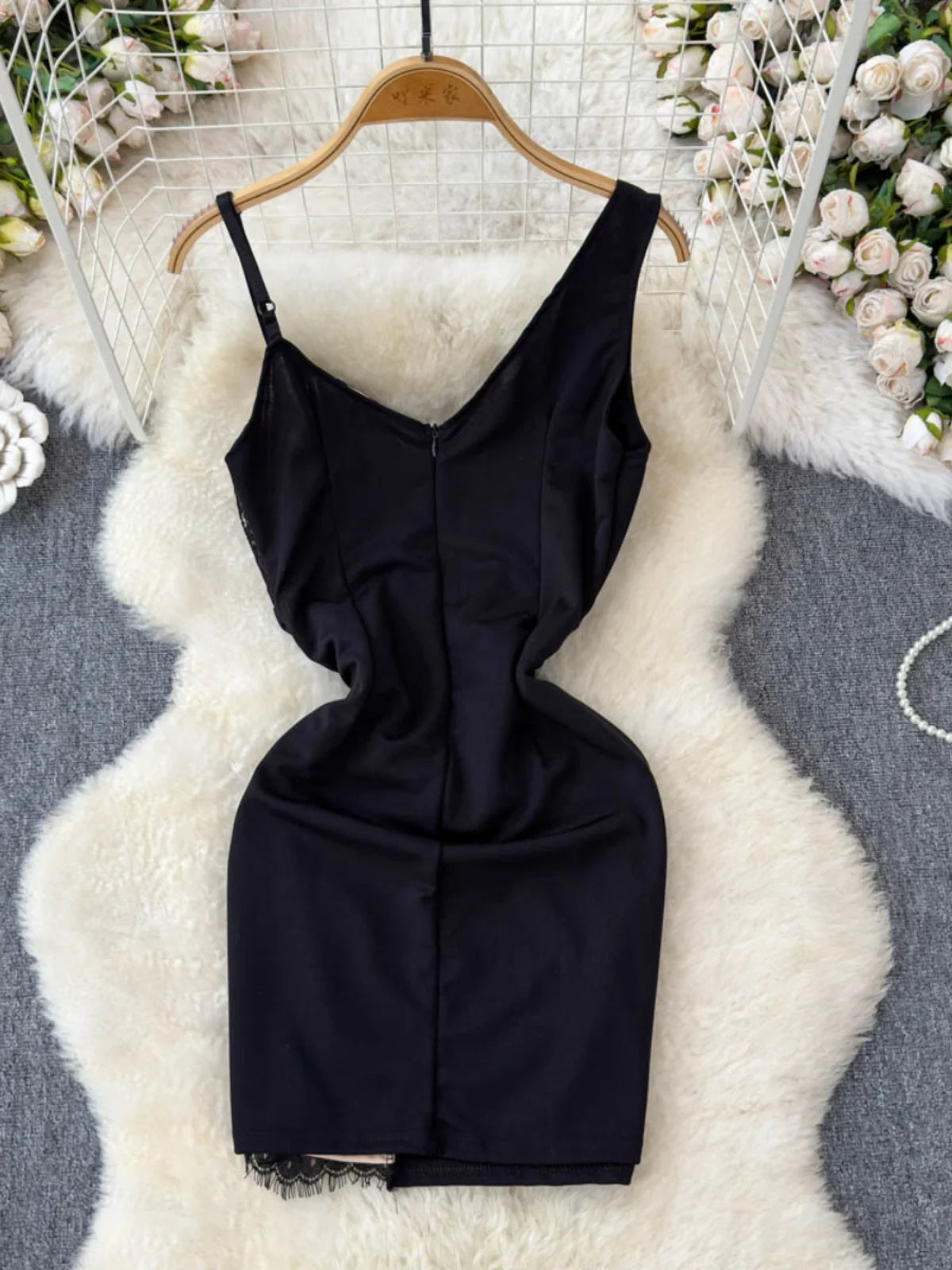 asymmetrical black dress Asymmetrical Hem Short Sleeve V-Neck Formal Evening Dress with Paillet main image 1