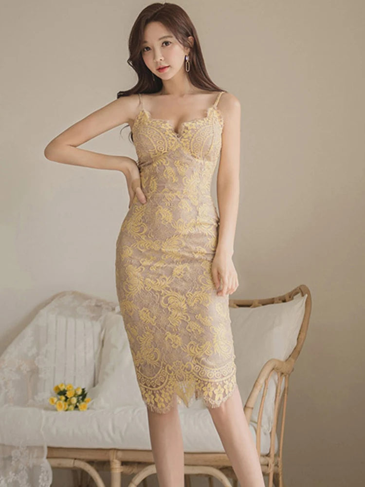 gold lace bodycon dress Material Girl Juniors Tie Back Lace Bodycon Dress Lemon Chrome M main image 1