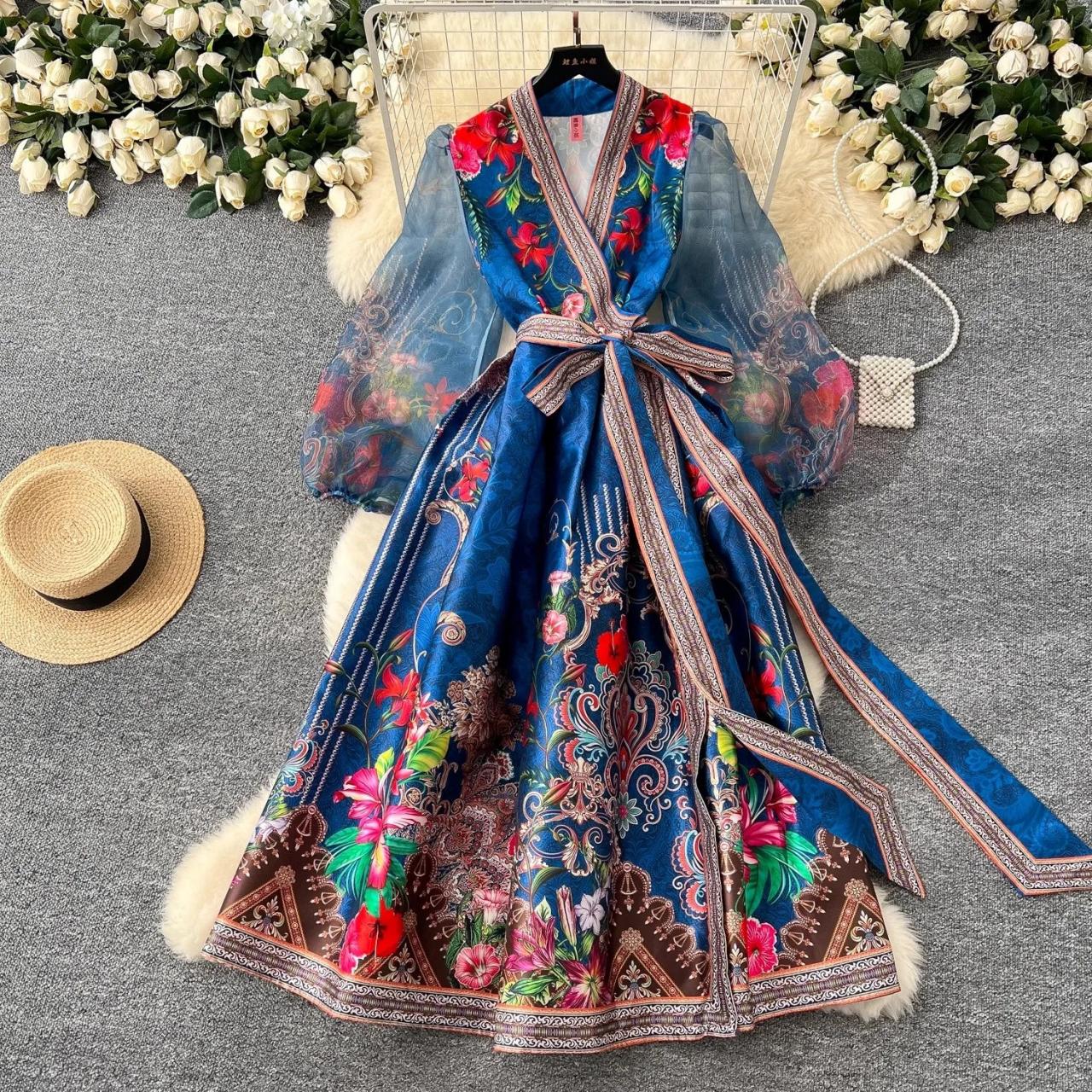 blue floral kimono dress Moonlight Kimono, Light Blue Flower, Cute Girly Style Kimono Yukata, Gentle  Japanese Improved Women's Kimono Dress main image 0