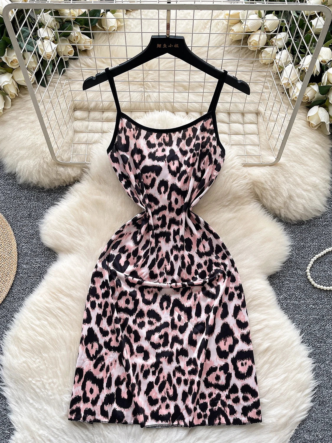 knee length dresses for ladies Leopard Printed Silk Satin Bias Mini Dress With Black Lace Bodice Deta –  Rodarte main image 1