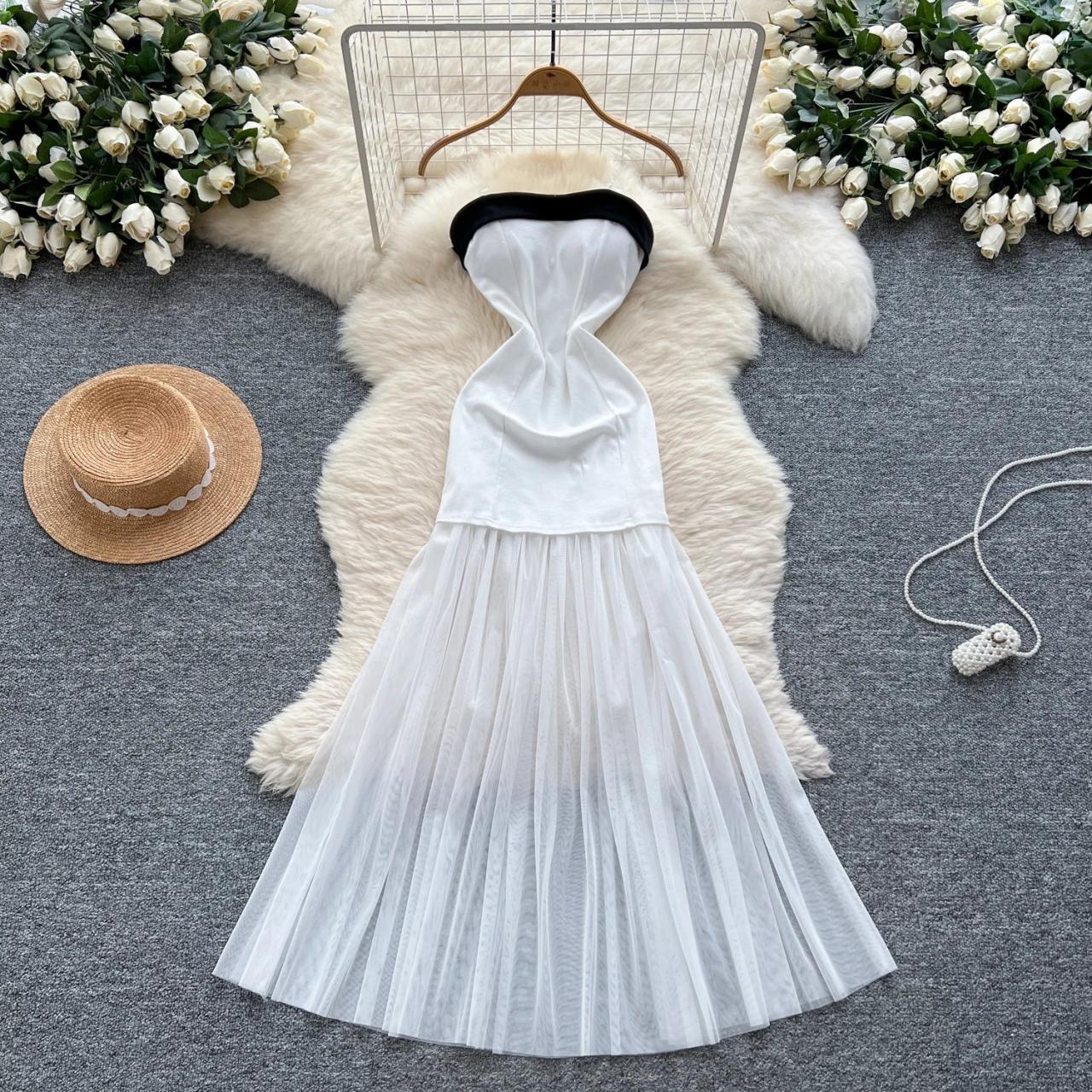 princess polly baby blue dress Strapless Black White Lace Corset Trumpet Goth Wedding Dress main image 0