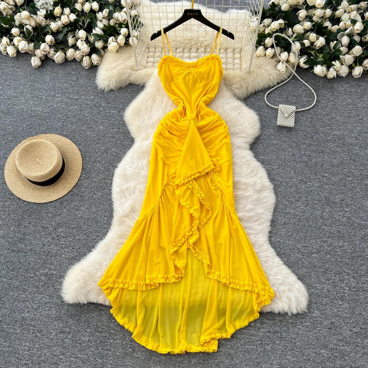 fitted lace wedding dress Walking Sunshine Lemon Yellow Maxi Dress Large