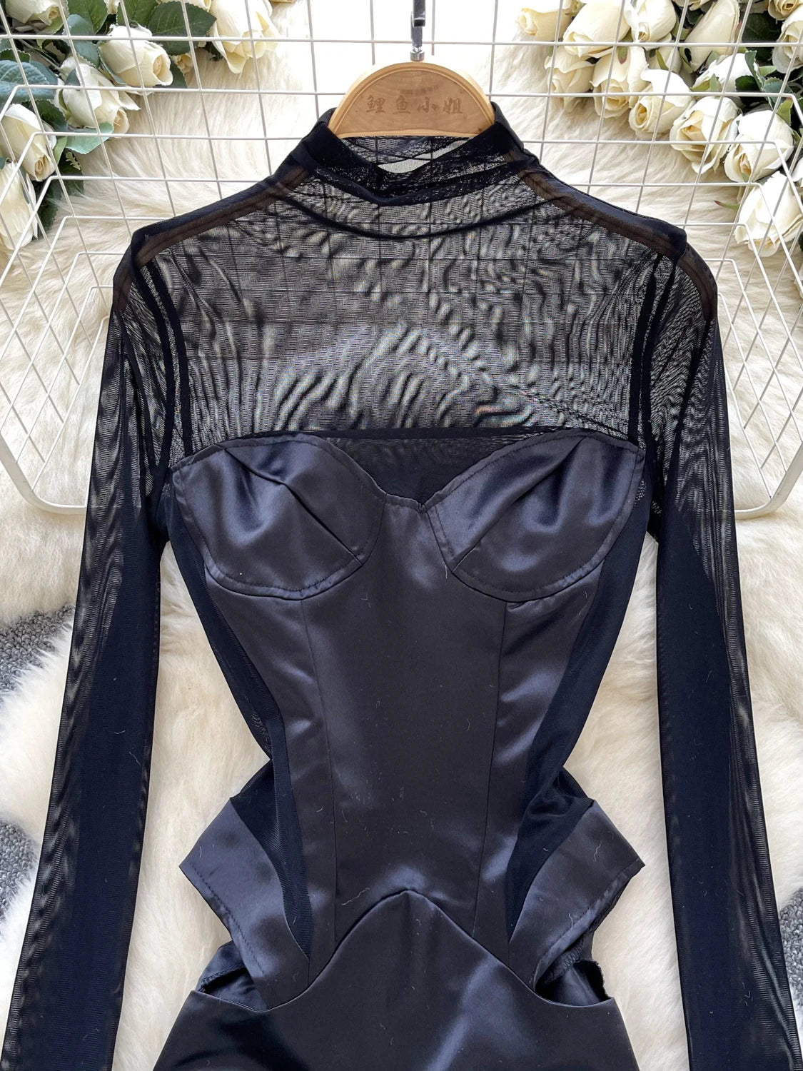 Mesh Long Sleeve Black Bodycon Mini Dress on Luulla