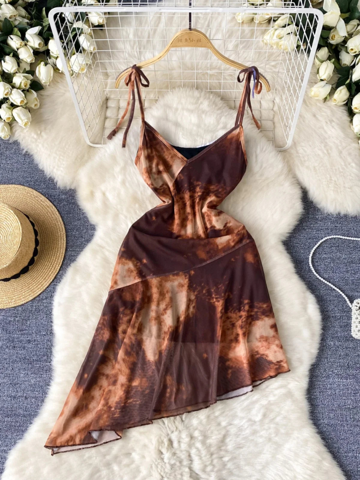 navy blue dress for baby girl Raines Asymmetrical Lace Mini Dress | Brown | Womens main image 0