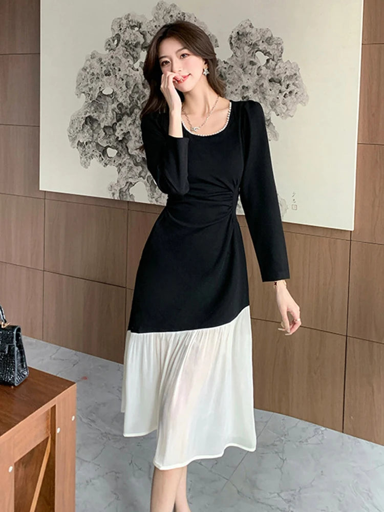 womens long sleeve midi dress Saodimallsu Sweater Wrap V Neck Pleated A Line Fit Flare Elegant Knit Maxi Dress Beige at Amazon Women's Clothing store This captivating piece features a button front bodice that adds a touch of vintage charm Womens Black Long-sleeve Two-tone Midi