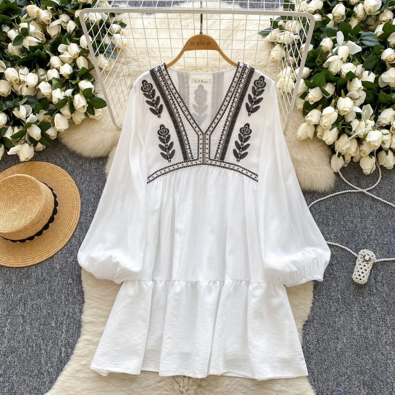 balloon sleeve embroidered dress Navy Floral Embroidered Balloon Sleeve Alysia Midi Dress main image 0