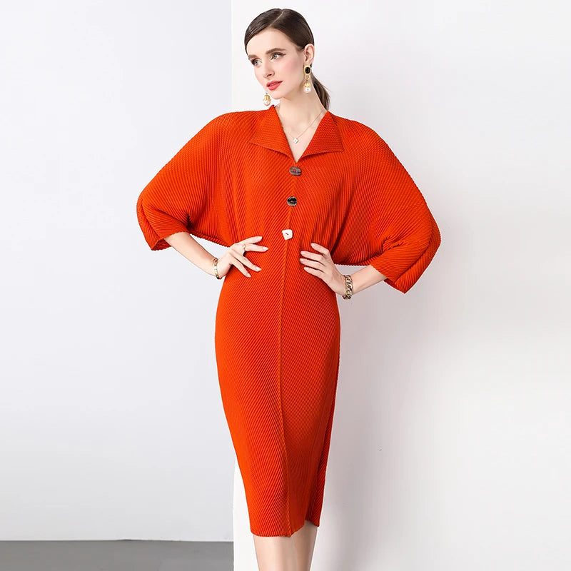 orange batwing dress Orange Batwing Midi Dress With Buttons Detailing