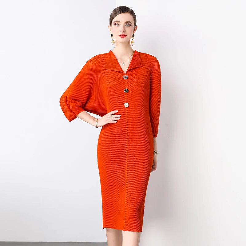 orange batwing dress Orange Batwing Midi Dress With Buttons Detailing