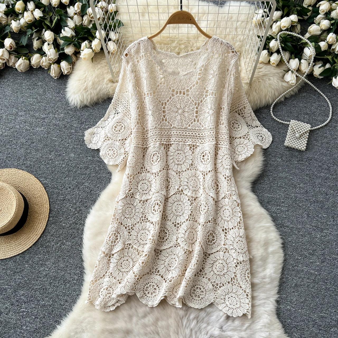 white christmas dresses Striped Crochet Cover-Up Dress - Mini Dress main image 1