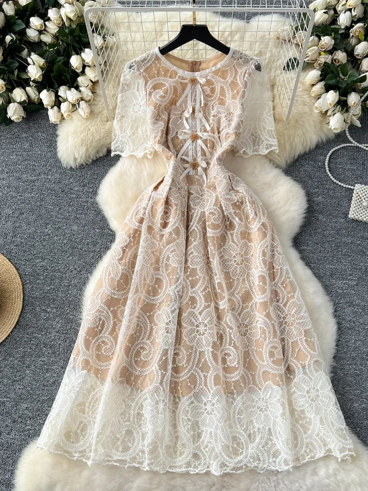 boho lace beach dress Boho Beaded Lace Bell Sleeves Fit and Flare Wedding Gown