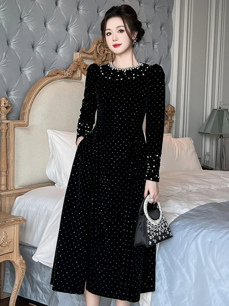 pearl embellished black dress Gucci Pearl Embellished Shift Dress – Runway Catalog main image 1