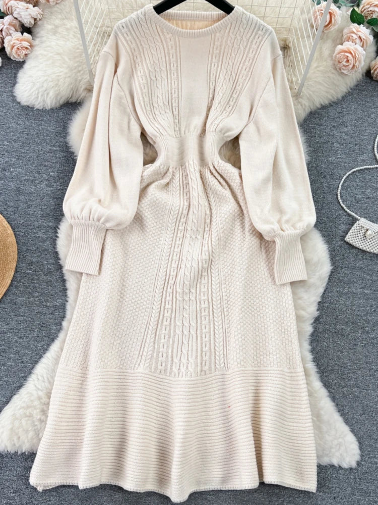 Cozy Knit Maxi Dress With Balloon Sleeves