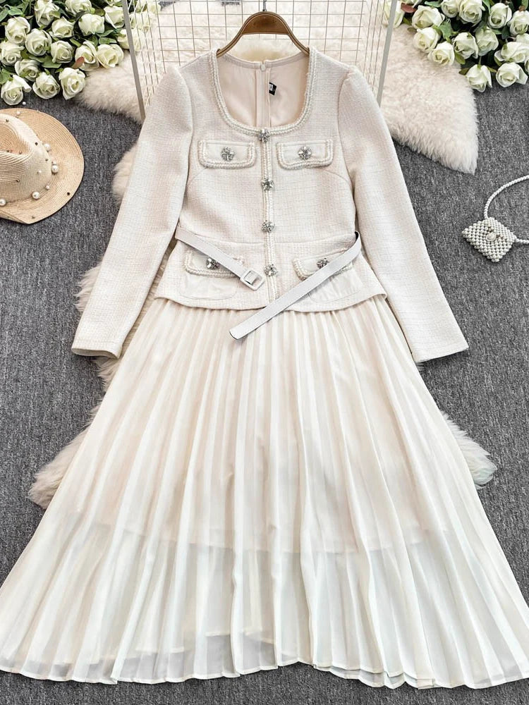 blazer dress pleated skirt Greco Cinched Pleated Detail Blazer Dress  No. 14