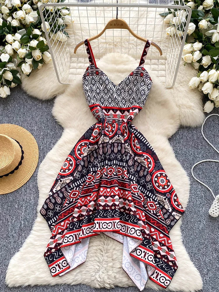 asymmetrical boho dress Ecru and Sap Green Checks Crinkled Cotton Asymmetrical Boho Dress