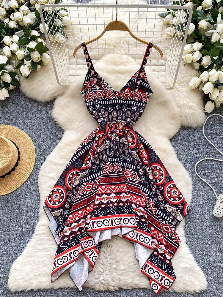 spaghetti strap asymmetrical dress Elegant Asymmetrical Spaghetti Straps Split Thigh Sequin Party Dress   Elonnashop