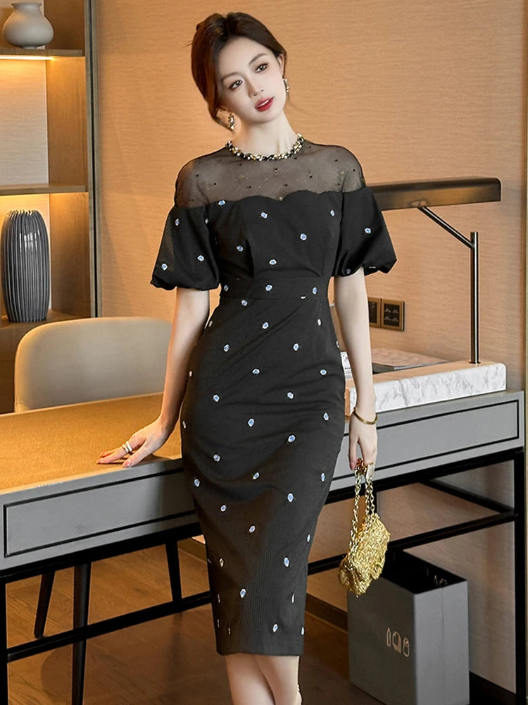 black polka dot mesh dress Black Maxi Mesh Dress with Polka-Dots S/M
