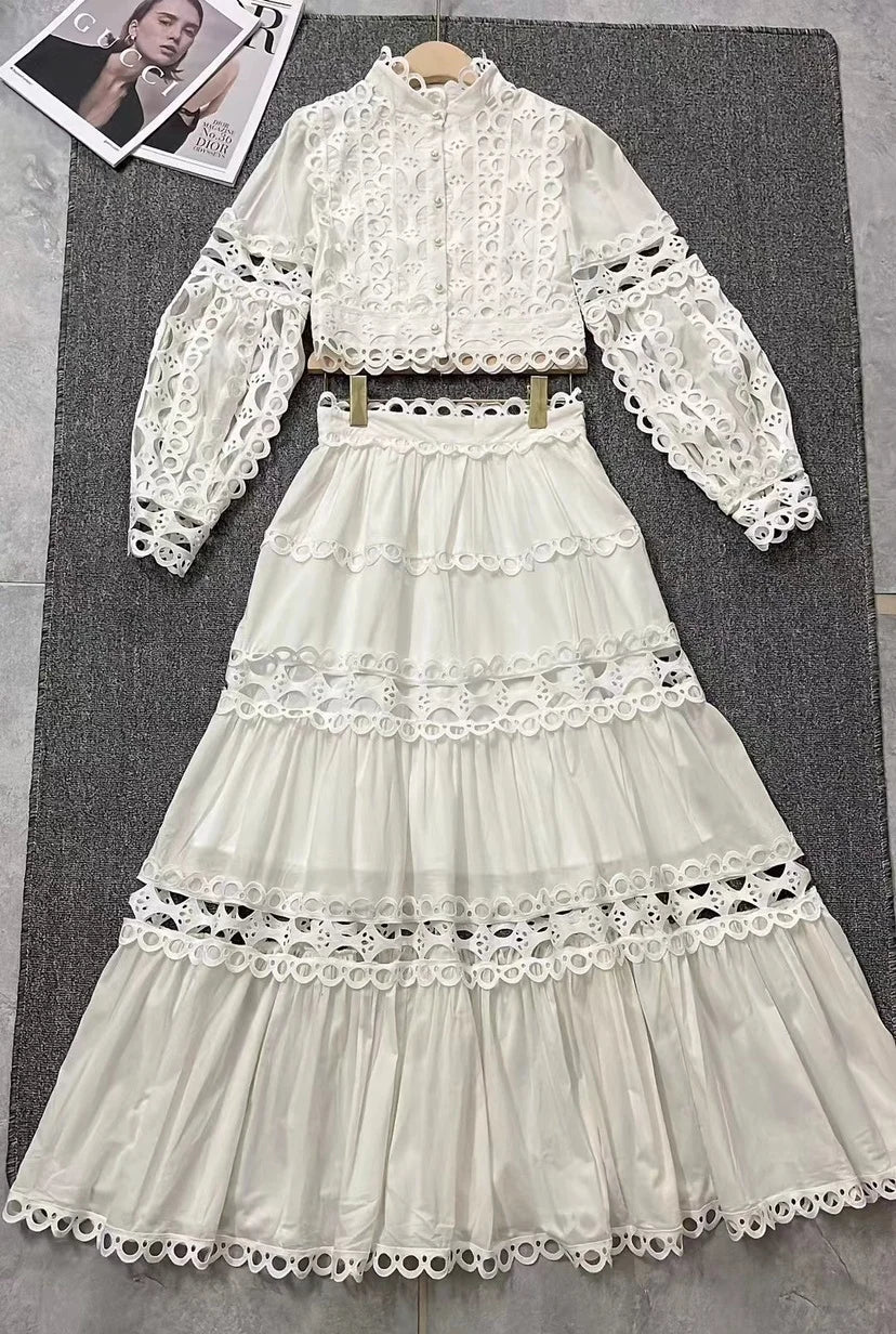 knee length dresses for ladies Boho Lace Two Piece Long Sleeves Chiffon Wedding Gown TWA3722