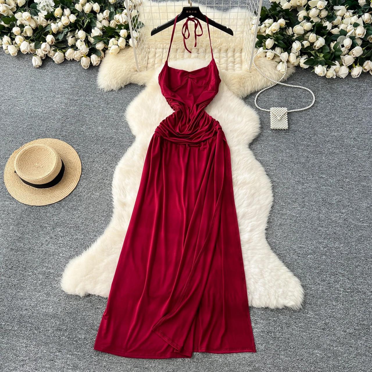 chinese dress ladies Gathered Waist Off The Shoulder Long Sleeve Maxi Dress Champagne / Large main image 0