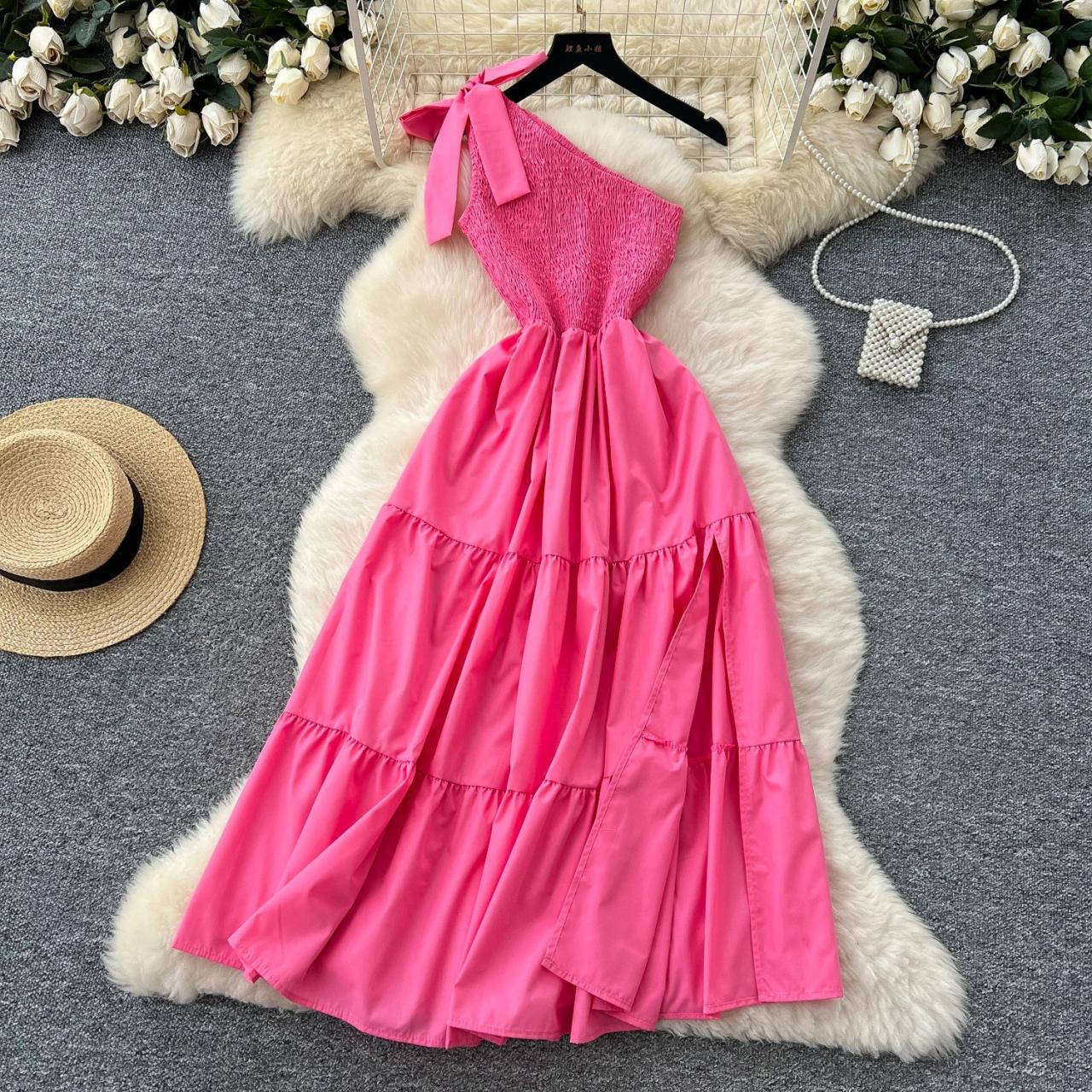 one shoulder ruffle dress pink ZAPAKA Women Wedding Party Dress Pink One Shoulder Ruffles Bodycon Cocktail Dress with Bow, Pink / L